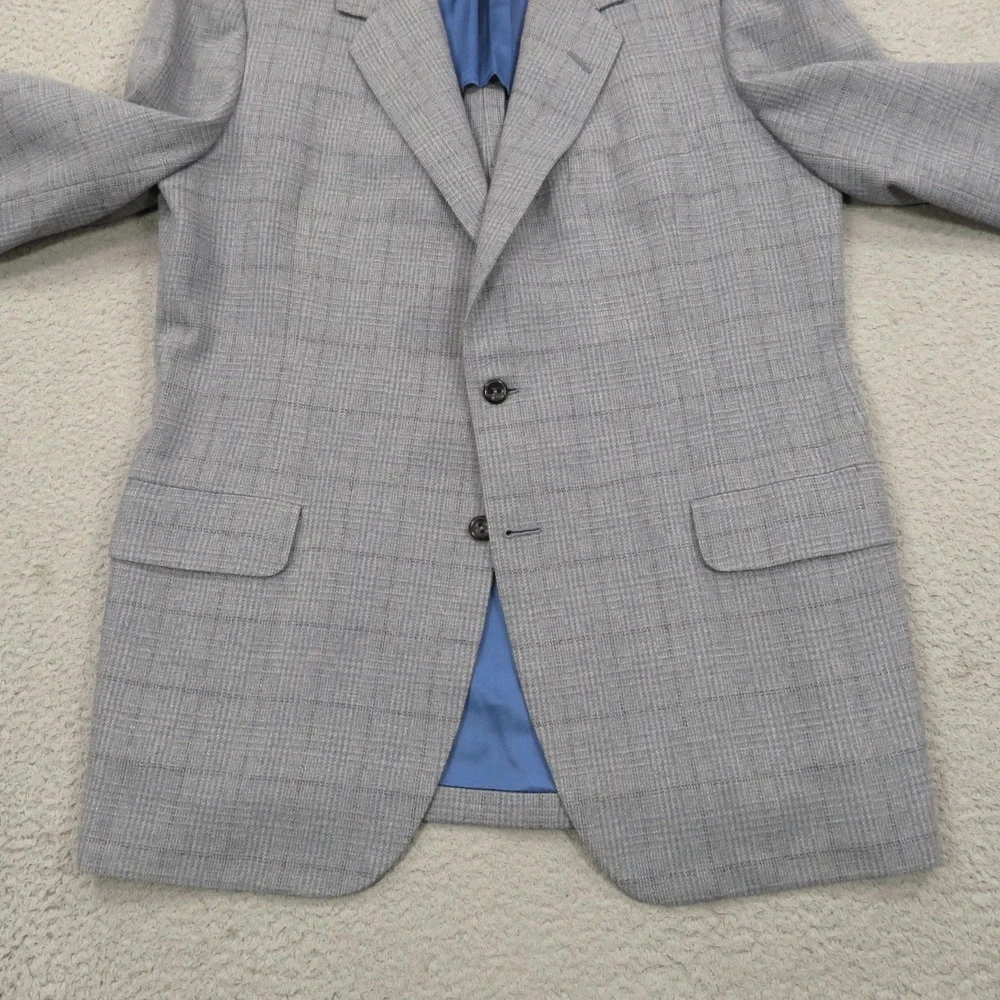 Oxxford Clothes Blazer 44L Super 100s Wool Windowpane Sport Coat Gray Mens